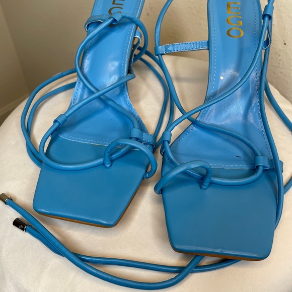 Blue Strappy Wrap Sandal Heels - Picture 2 of 4